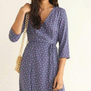 Mango Lavender Purple POLKA DOT Print WRAP Boho MIDI Dress 4 US